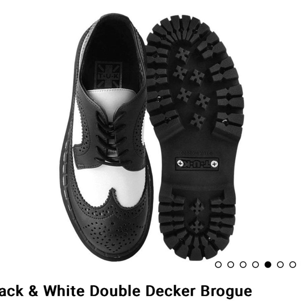 TUK Black & White Brogue Platform Shoes.